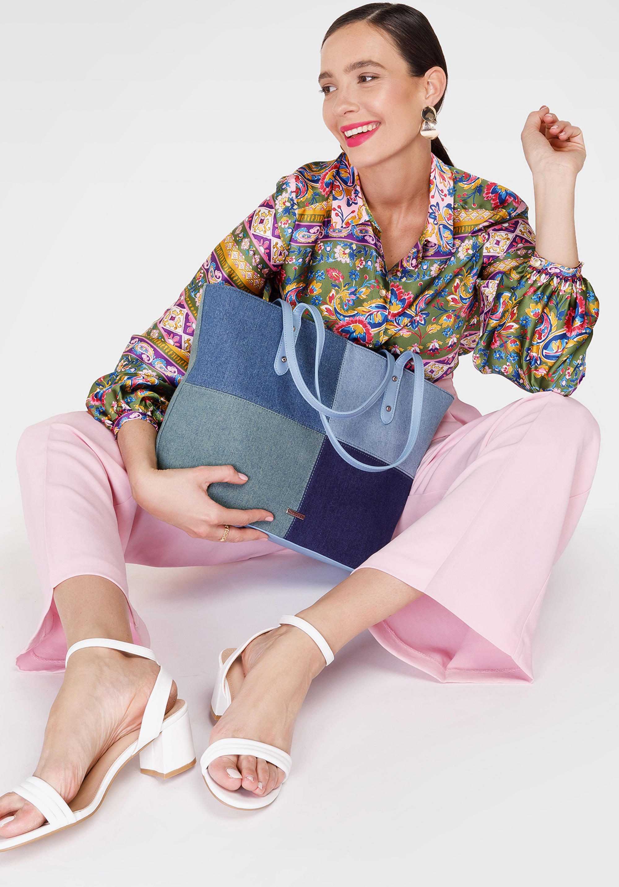 Shopper-Tasche aus Denim-Patchwork