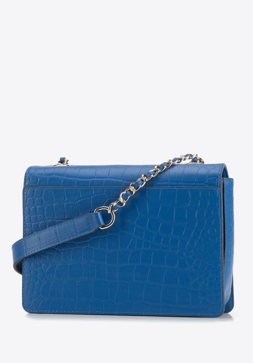 Überschlagtasche aus Leder in Kroko-Optik, blau, 95-4E-660-6, Bild 2