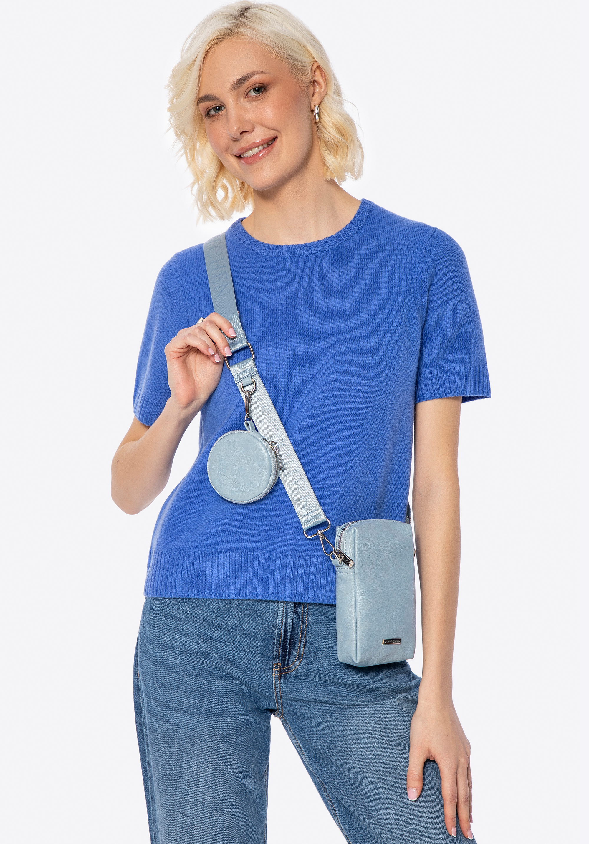 Umhängetaschen aus Öko-Leder, blau, 100-4Y-420-N, Bild 1