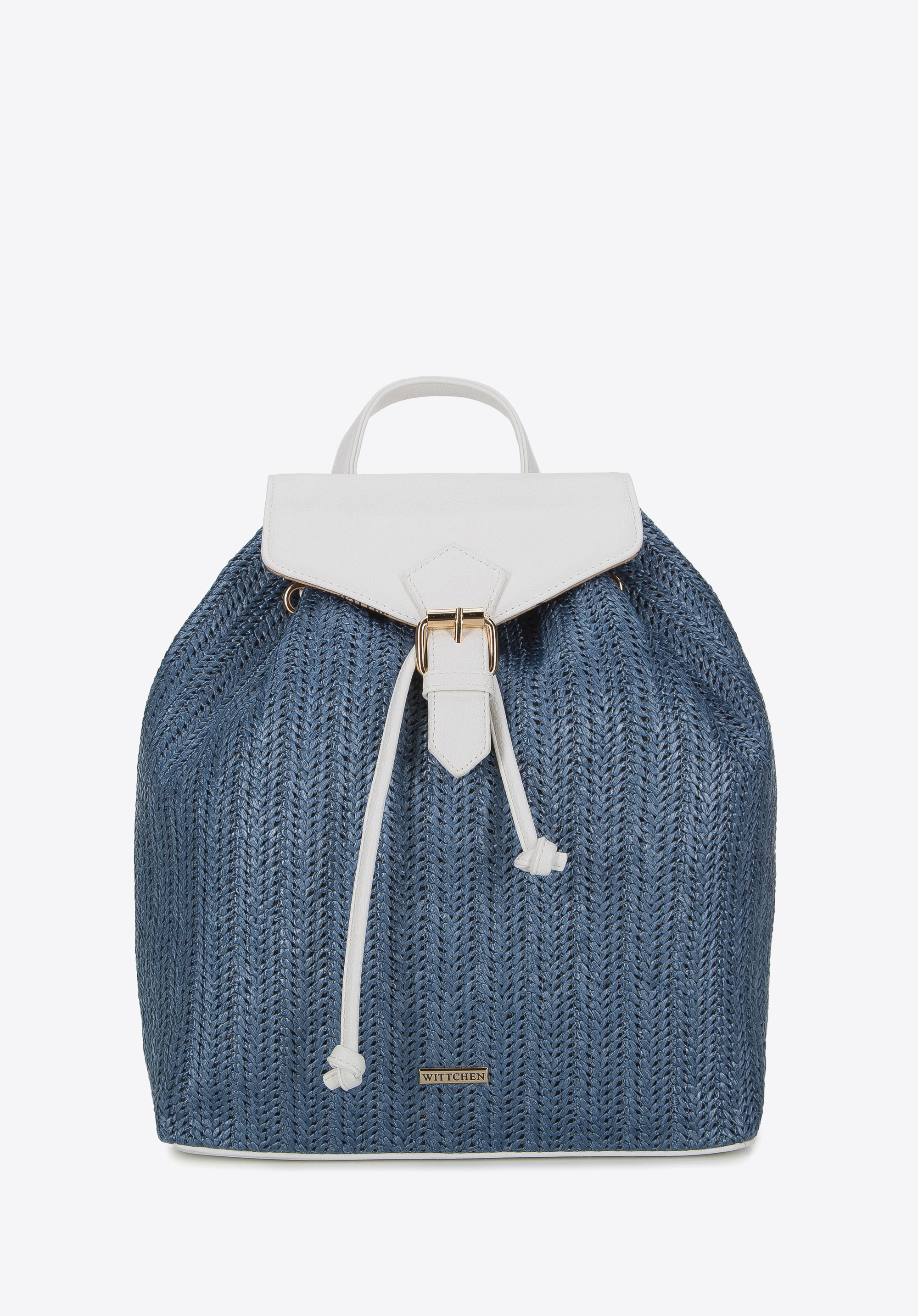 Beutel-Rucksack mit Geflechtmuster für Damen, blau-weiß, 94-4Y-216-N, Bild 1