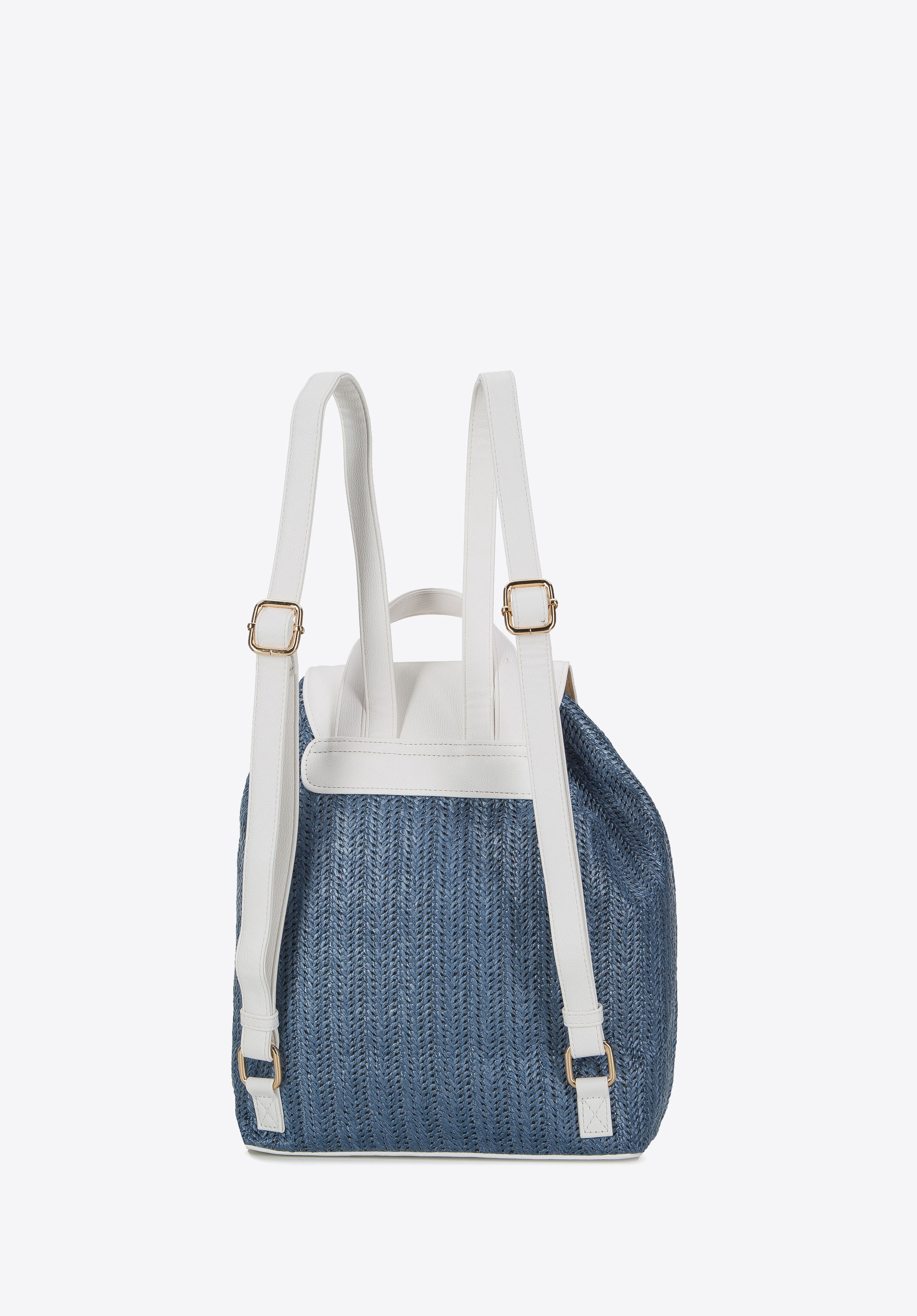 Beutel-Rucksack mit Geflechtmuster für Damen, blau-weiß, 94-4Y-216-N, Bild 1