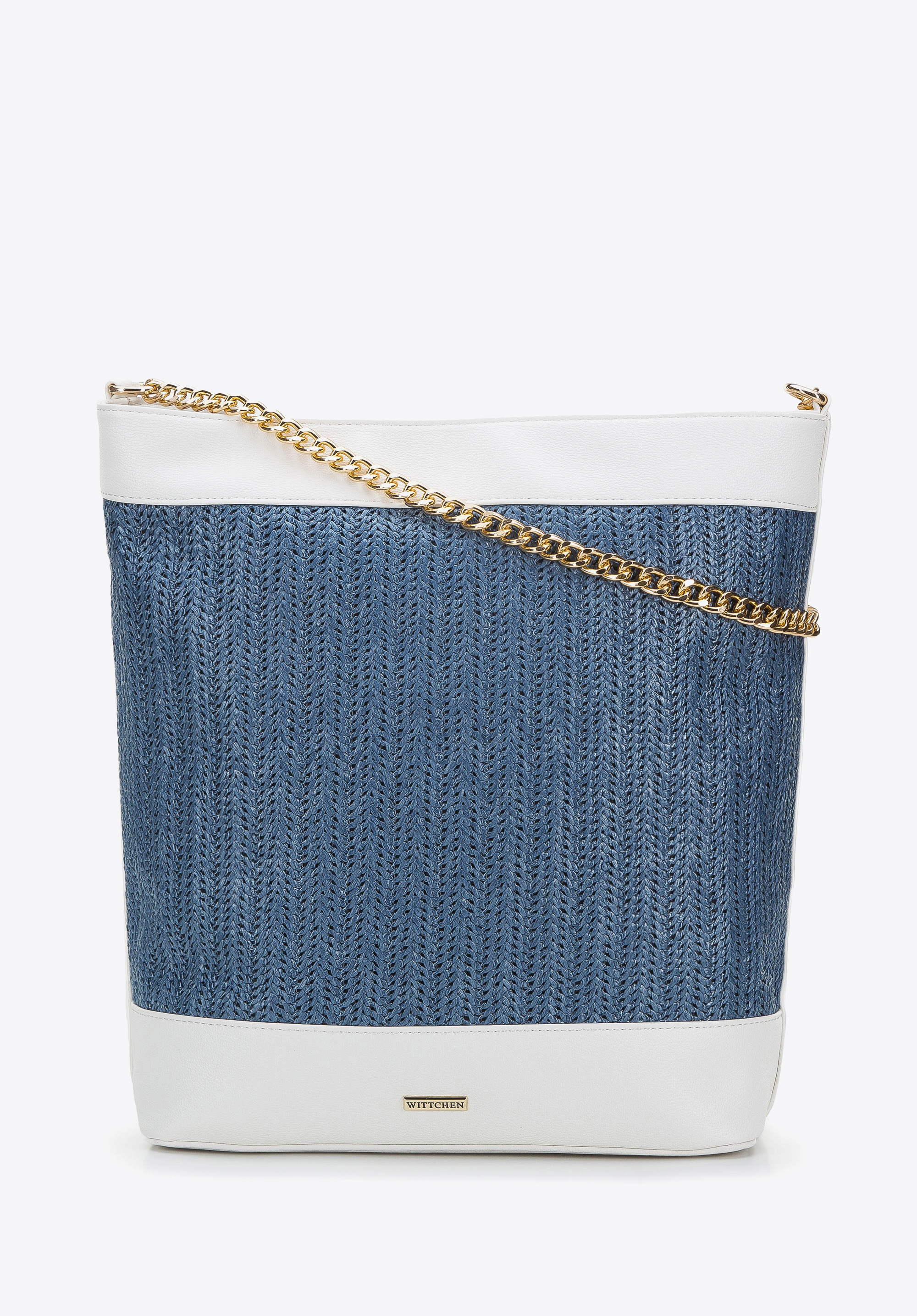 Beuteltasche mit Geflechtmuster und Kette