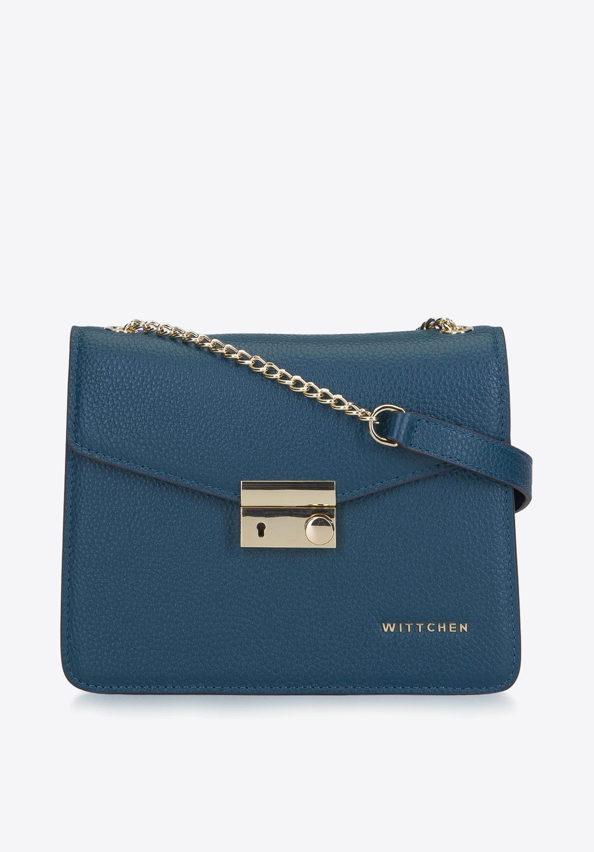 Abendtasche aus Leder mit Klappe, blaugrün, 93-4E-623-Z, Bild 1