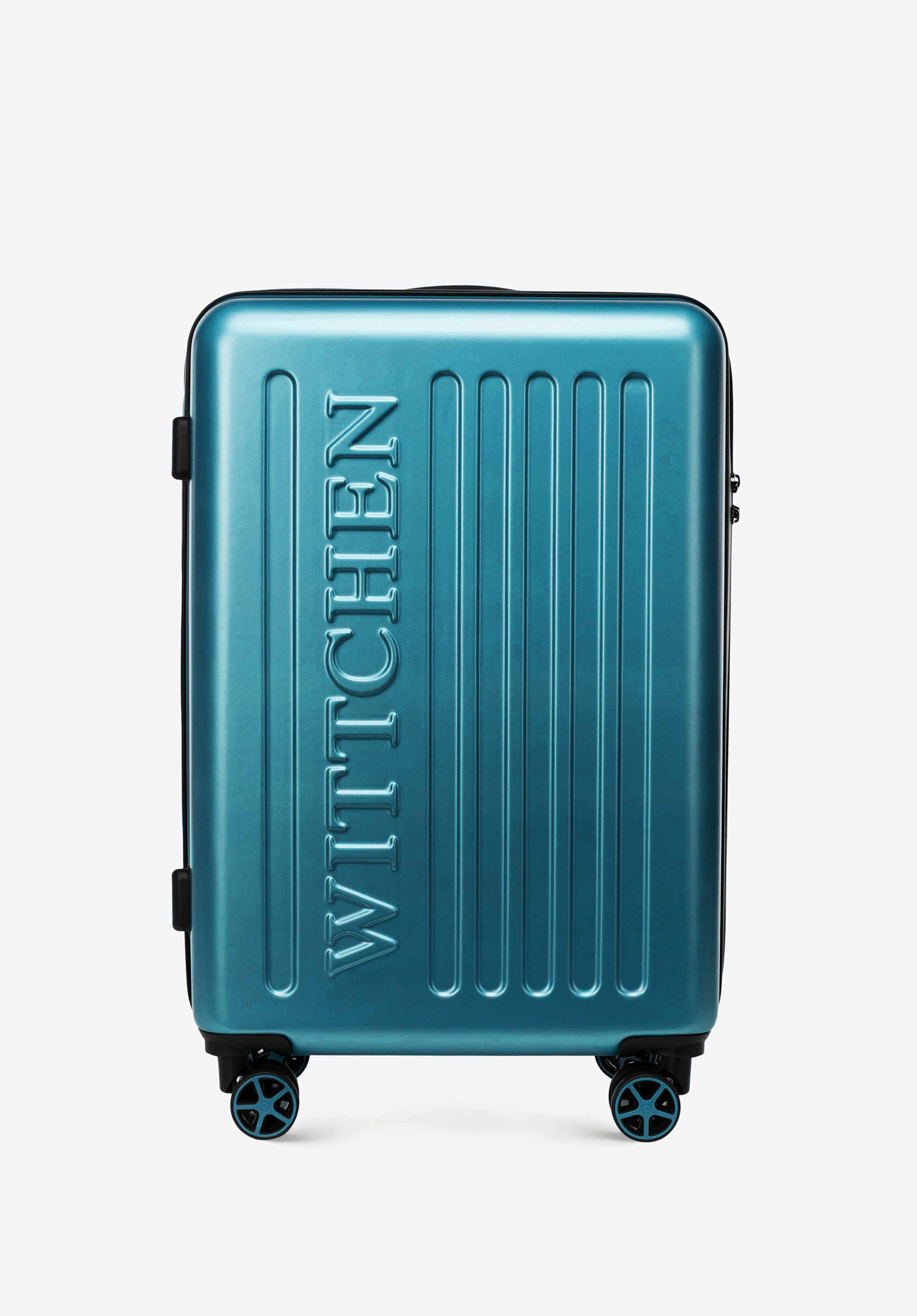 Mittelgroßer Koffer mit geprägtem Logo, blaugrün, 56-3A-502-85, Bild 1