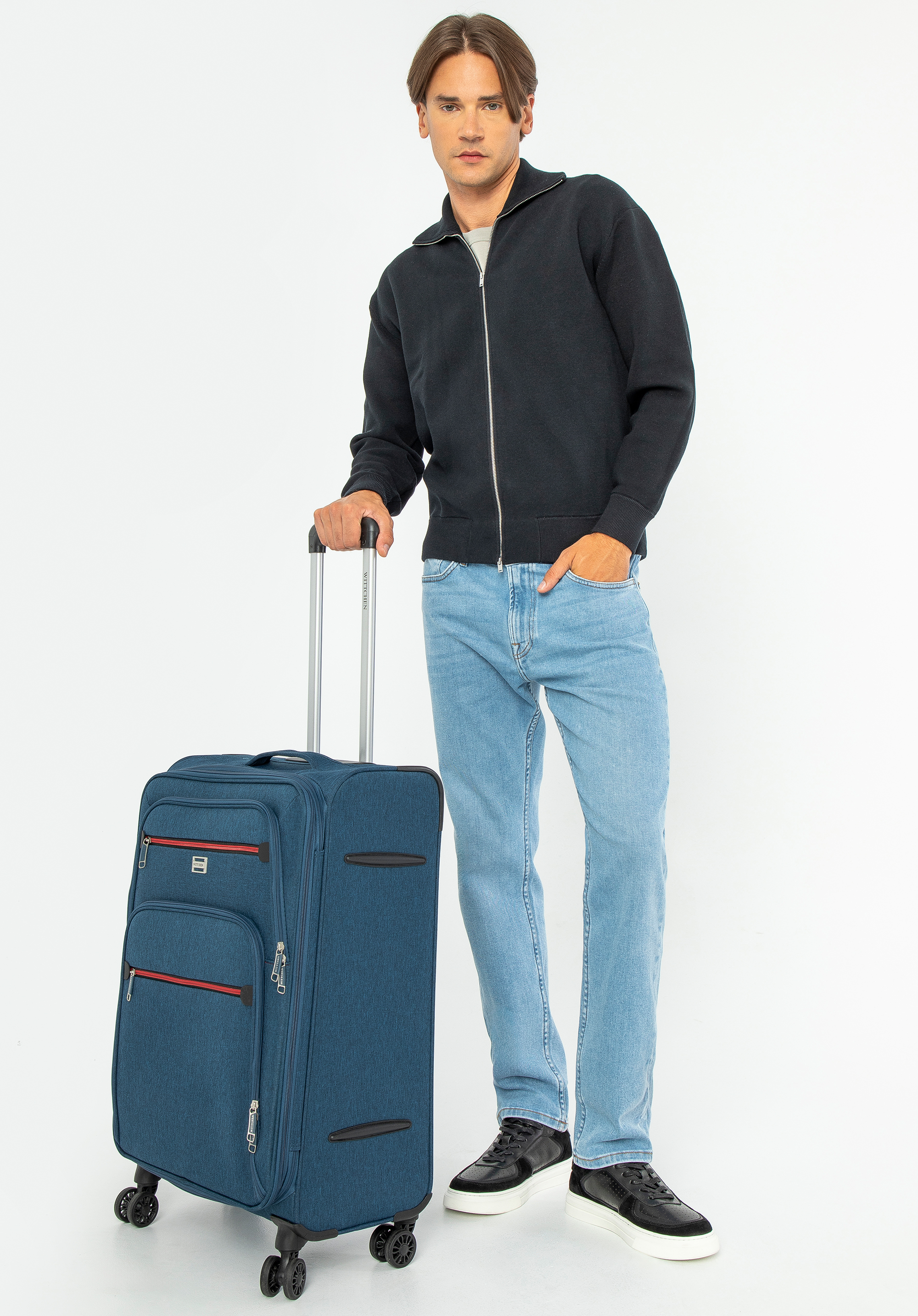 Mittlerer Koffer mit buntem Reißverschluss, blaugrün, 56-3S-502-91, Bild 1