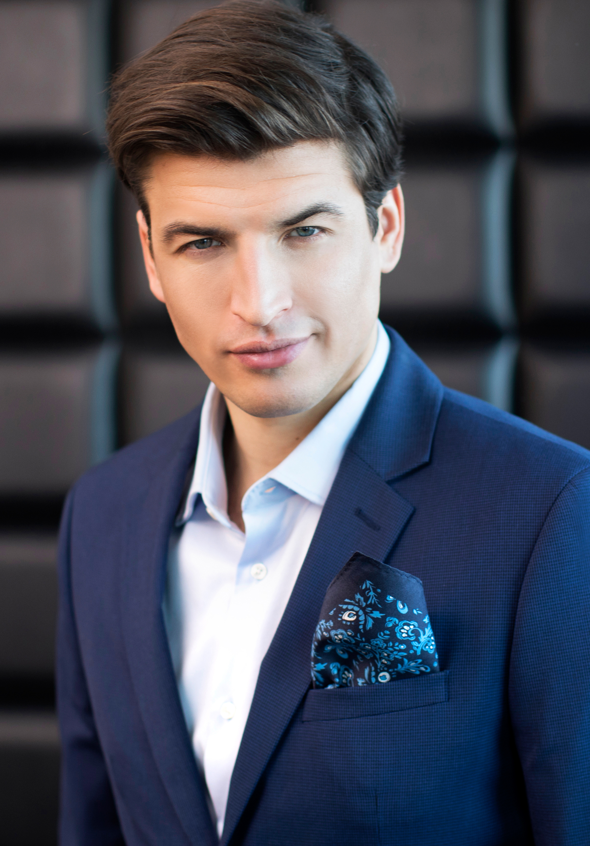 Batistă de buzunar din mătase cu model, bleumarin - albastru, 96-7P-001-X13, Fotografie 1