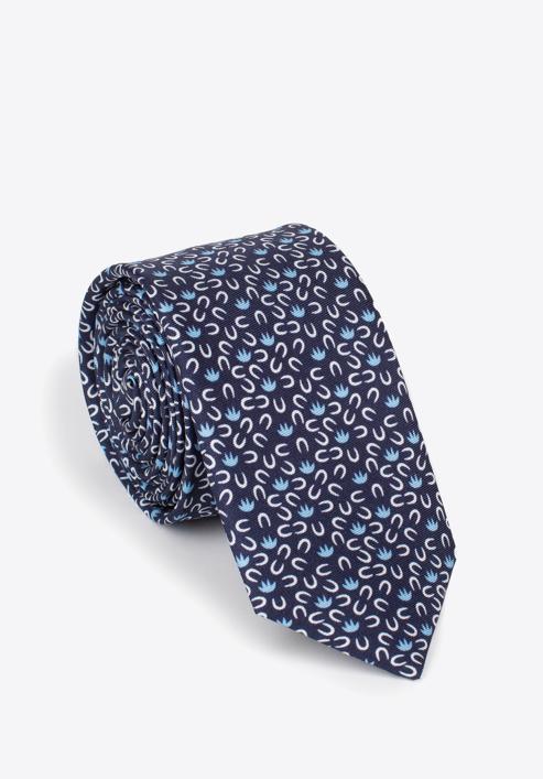 Cravată din mătase cu model, bleumarin - albastru, 97-7K-001-X4, Fotografie 1