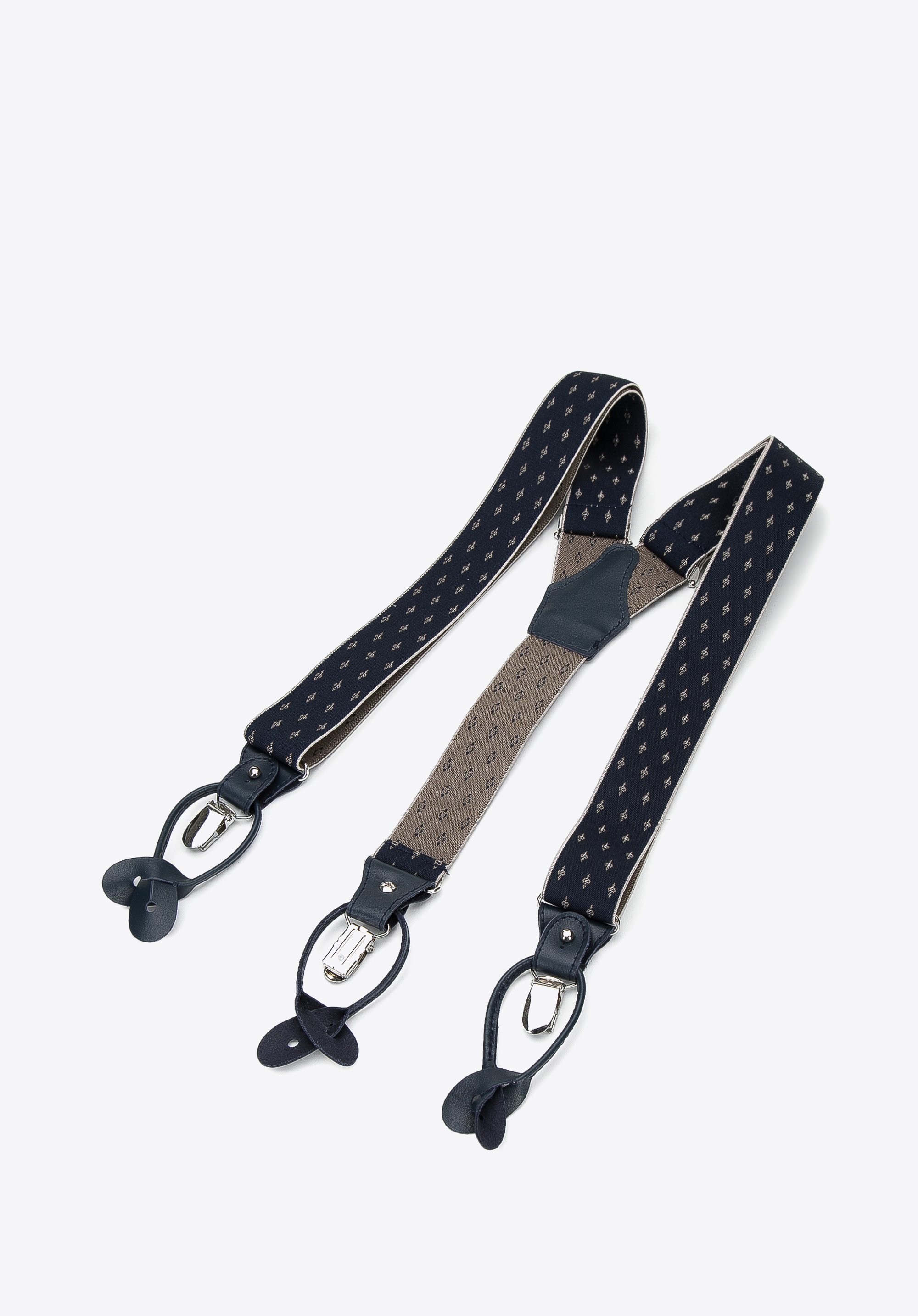 Bretele bărbați pentru pantaloni, bleumarin - bej, 95-SZ-001-X12, Fotografie 1