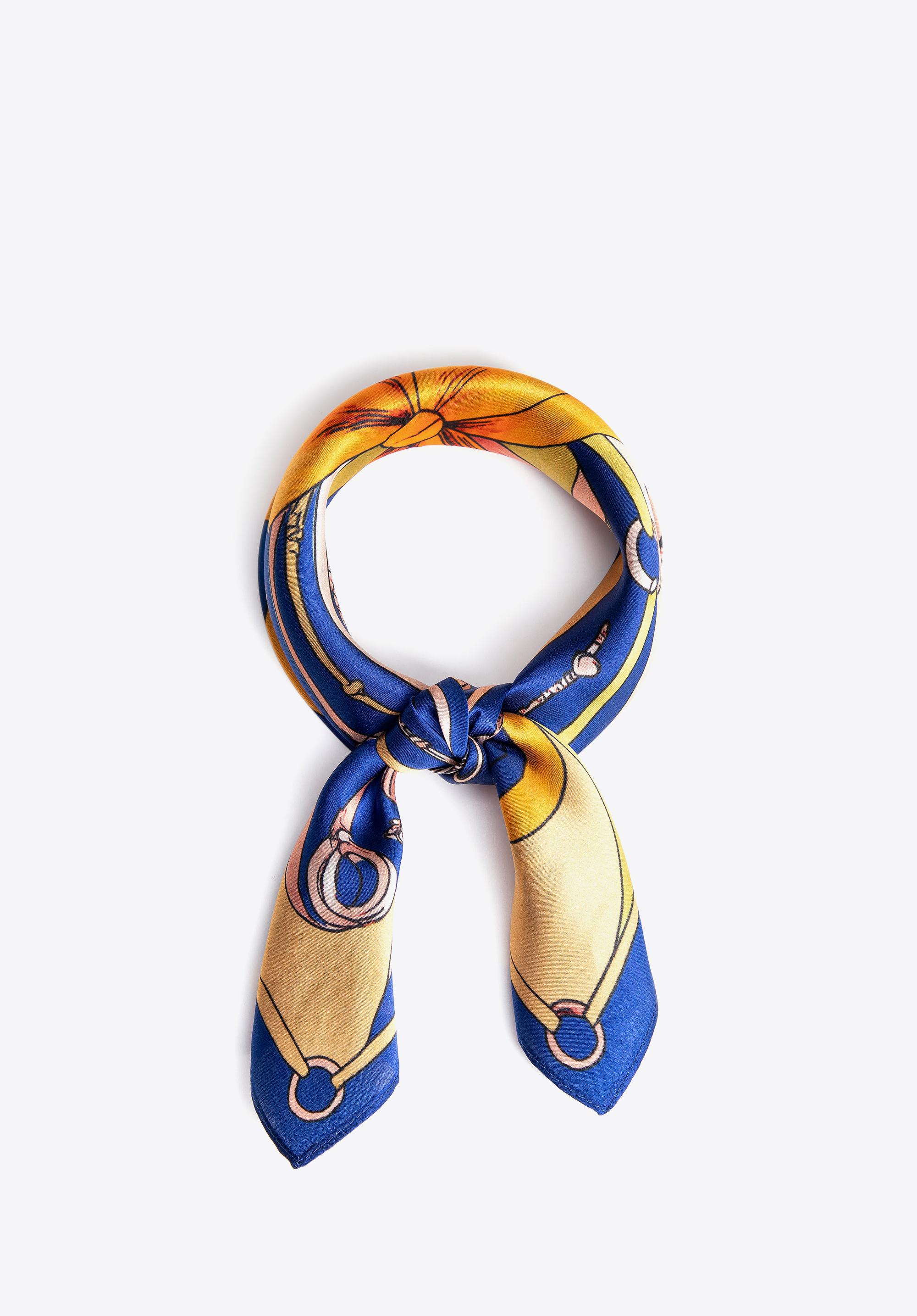 Șal de mătase pentru femei cu imprimeu decorativ, bleumarin - galben, 103-7D-S01-X12, Fotografie 1