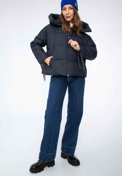 Jachetă de damă supradimensionată matlasată, cu manșete pe mâneci, bleumarin, 97-9D-401-N-L, Fotografie 8