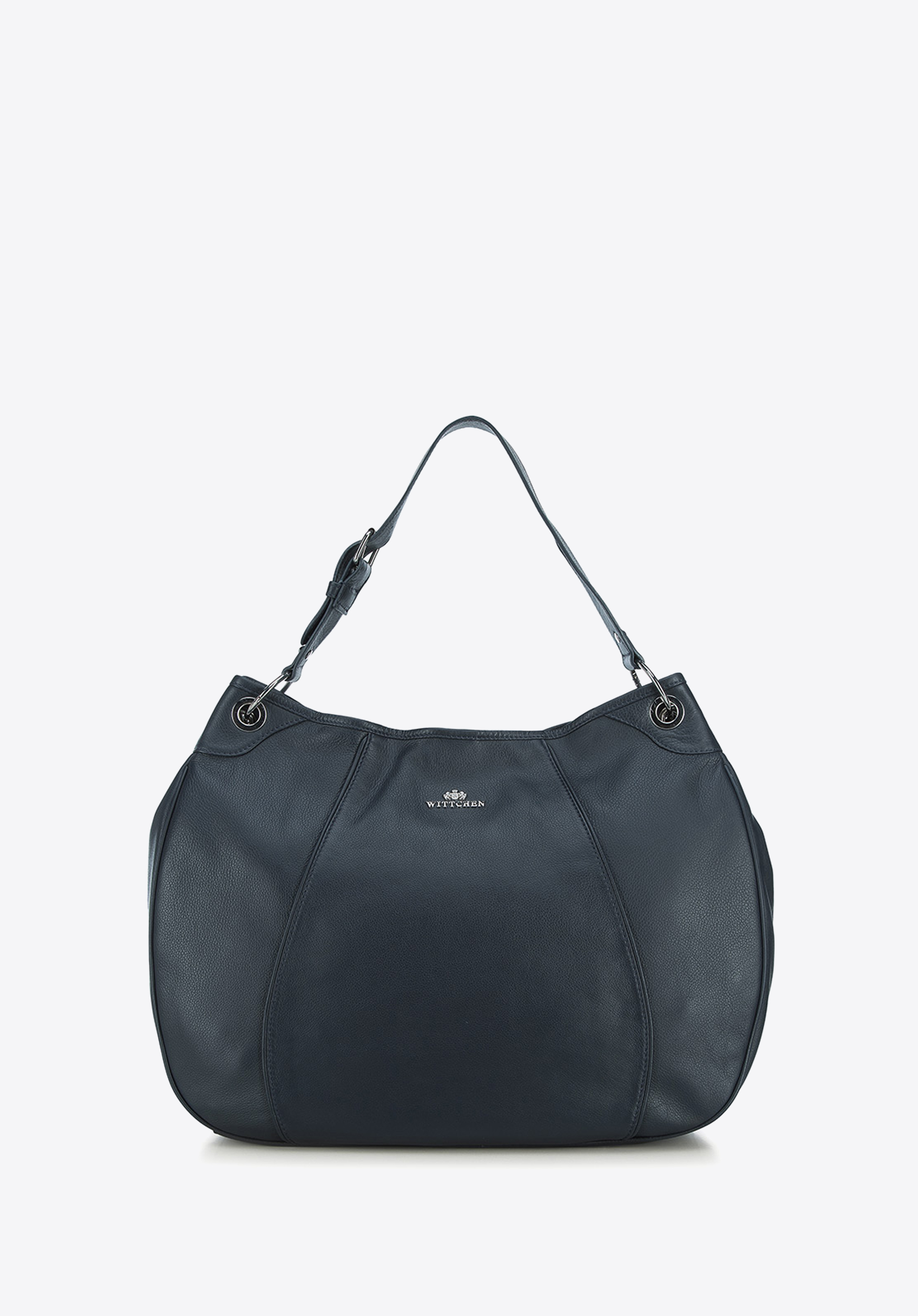 Geantă sac din piele, rotunjită, bleumarin, 91-4E-314-7, Fotografie 1