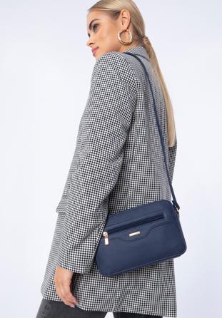 Geantă crossbody din piele artificială pentru femei cu textură saffiano, bleumarin, 97-4Y-519-7, Fotografie 1