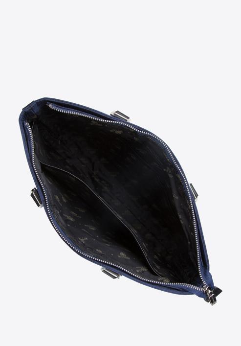 Geantă de damă pentru laptop de 12 inch jacquard cu curele din piele, bleumarin, 95-4-903-8, Fotografie 3