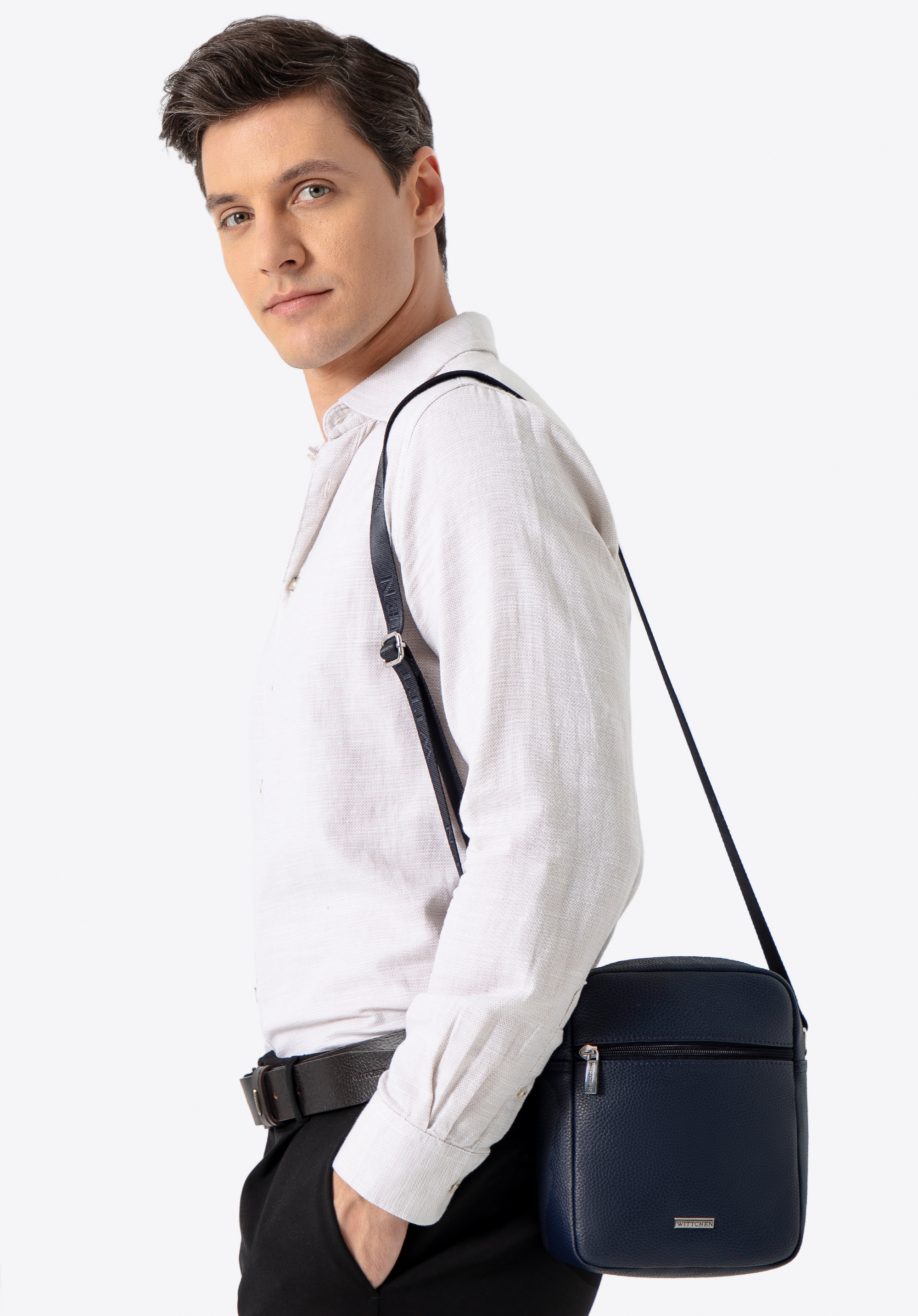 Geantă messenger mică din piele artificială, bleumarin, 100-4P-012-7, Fotografie 1