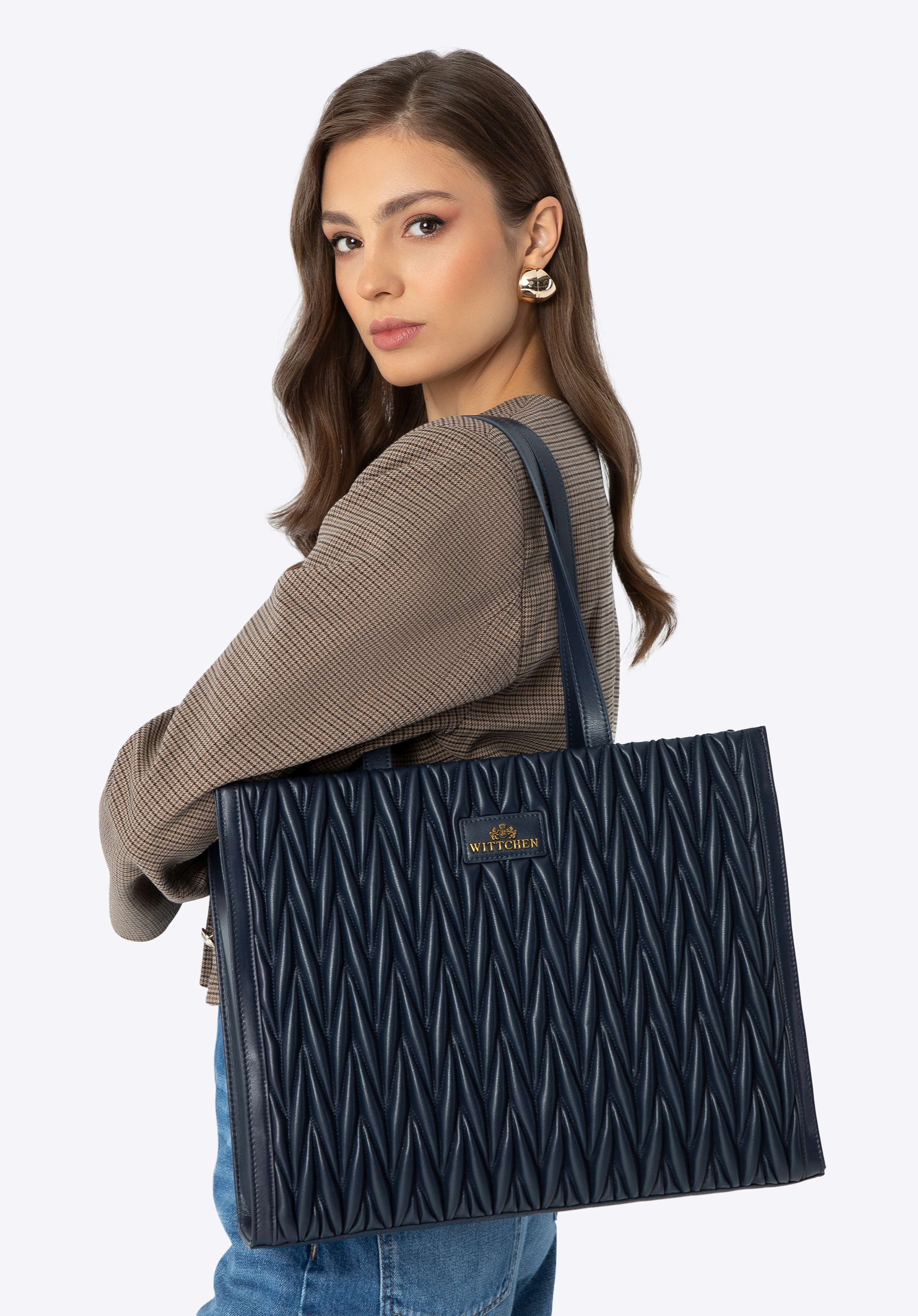 Geantă shopper verticală matlasată pentru femei, bleumarin, 99-4E-601-7, Fotografie 1