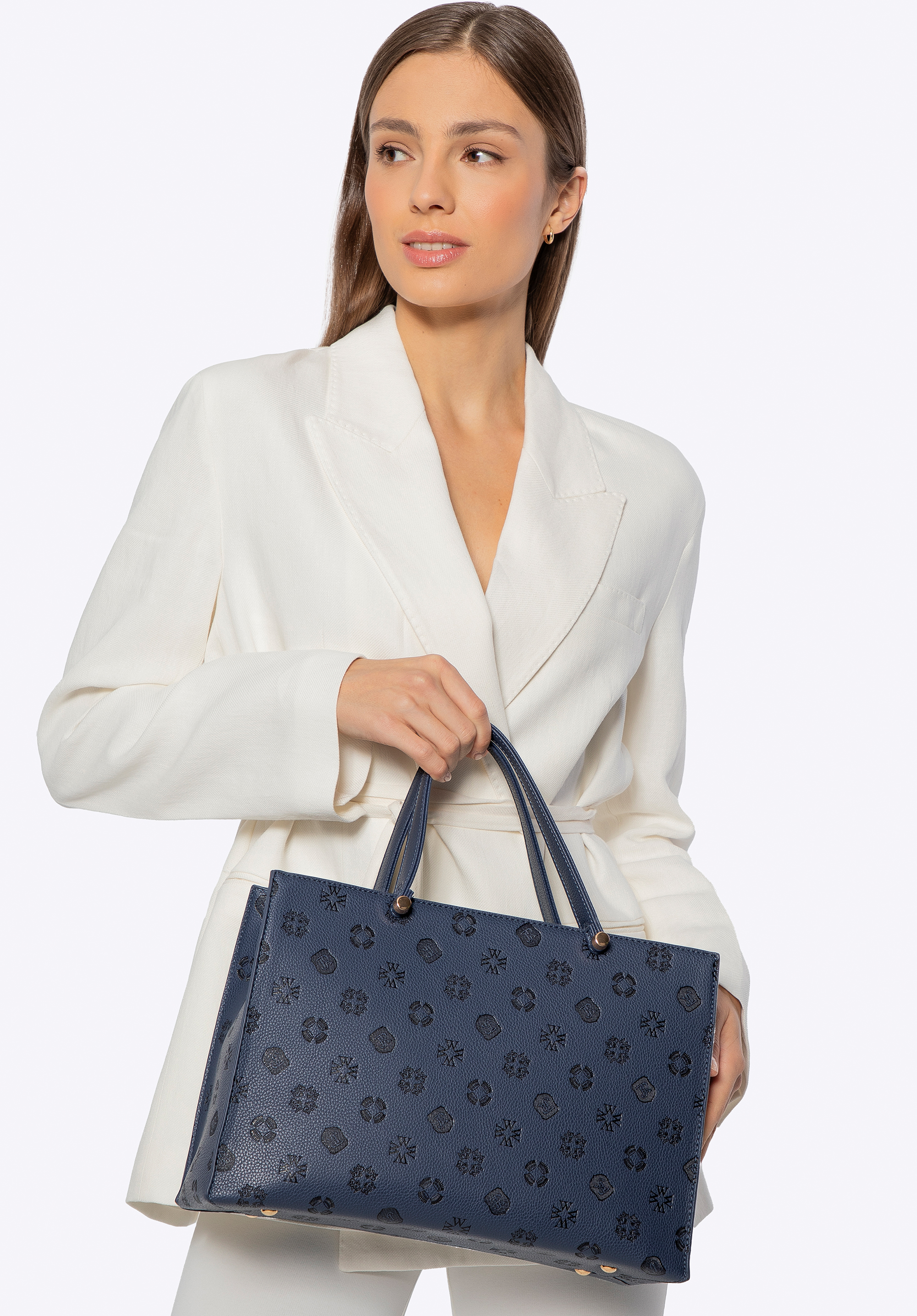 Geantă tote din piele ecologică cu relief, bleumarin, 101-4Y-P02-7, Fotografie 1