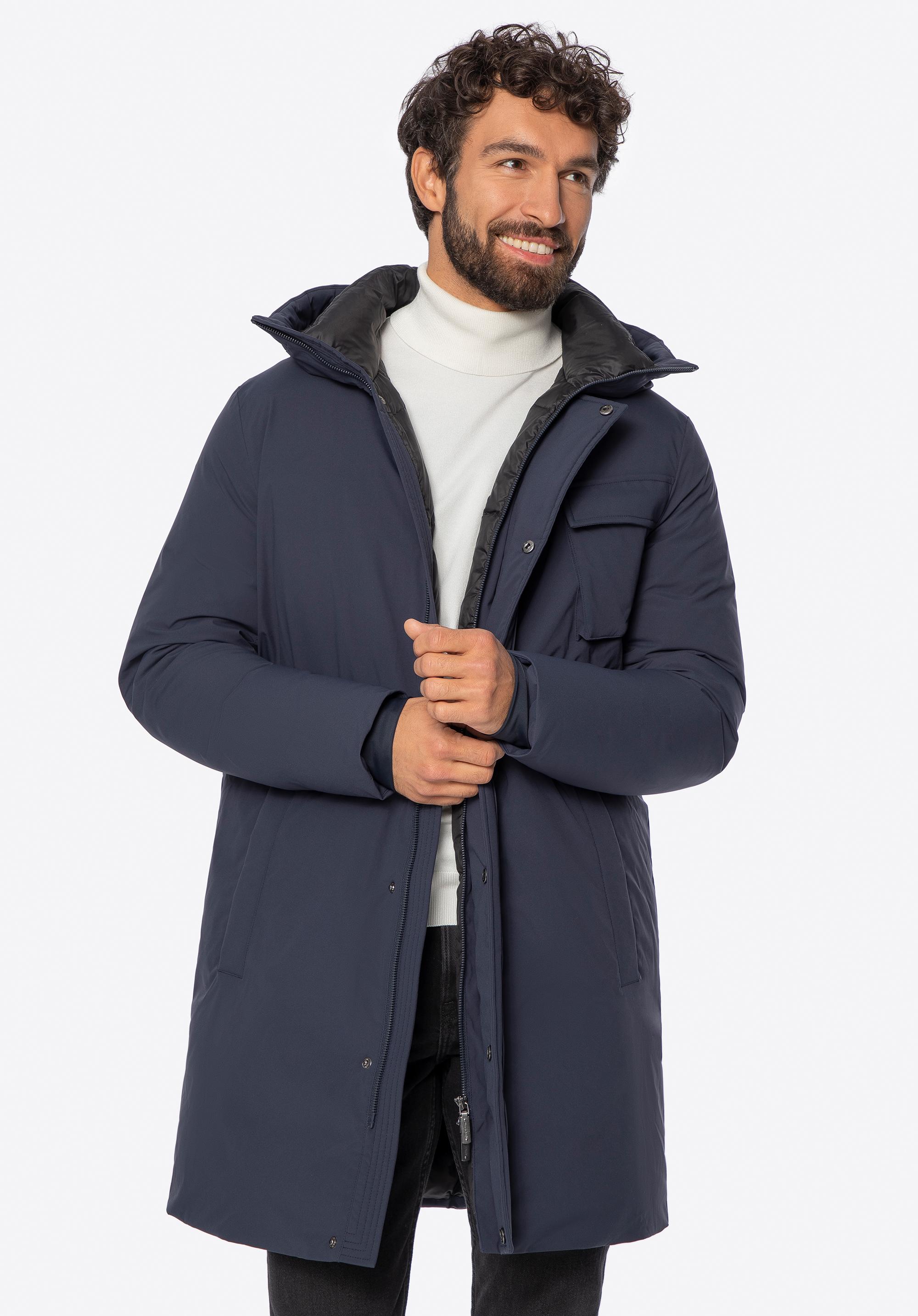 Jachetă bărbătească din puf cu glugă, bleumarin, 101-9D-250-N-XL, Fotografie 1