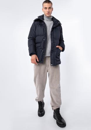 Jachetă de puf matlasată pentru bărbați, cu glugă, bleumarin, 97-9D-451-N-M, Fotografie 1