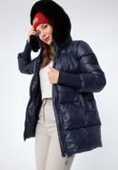 Jachetă de nailon matlasată pentru femei cu glugă, bleumarin, 97-9D-404-1-S, Fotografie 2
