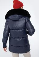Jachetă de nailon matlasată pentru femei cu glugă, bleumarin, 97-9D-404-1-S, Fotografie 4