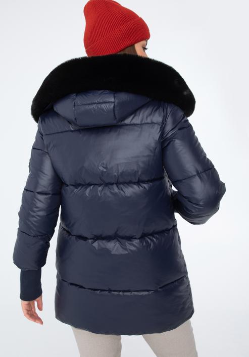 Jachetă de nailon matlasată pentru femei cu glugă, bleumarin, 97-9D-404-N-M, Fotografie 4