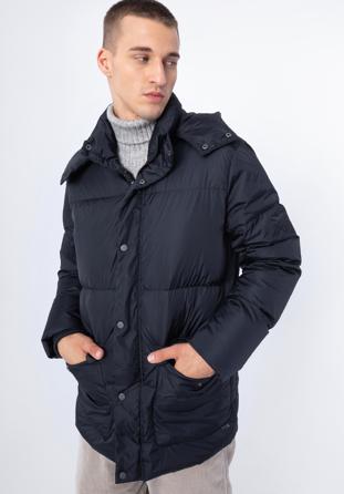 Jachetă de puf matlasată pentru bărbați, cu glugă, bleumarin, 97-9D-451-N-L, Fotografie 1