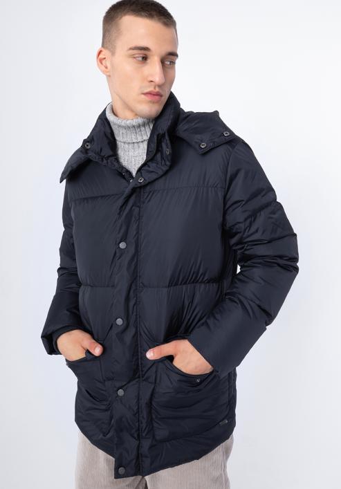 Jachetă de puf matlasată pentru bărbați, cu glugă, bleumarin, 97-9D-451-1-2XL, Fotografie 1