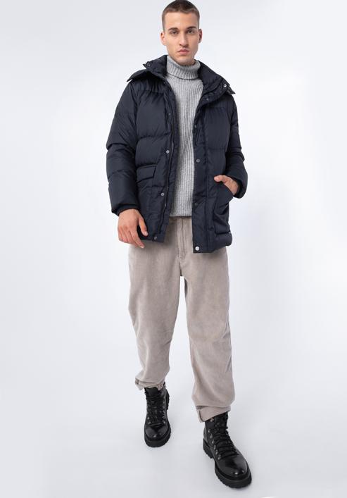 Jachetă de puf matlasată pentru bărbați, cu glugă, bleumarin, 97-9D-451-1-2XL, Fotografie 2