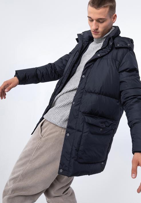 Jachetă de puf matlasată pentru bărbați, cu glugă, bleumarin, 97-9D-451-1-2XL, Fotografie 4