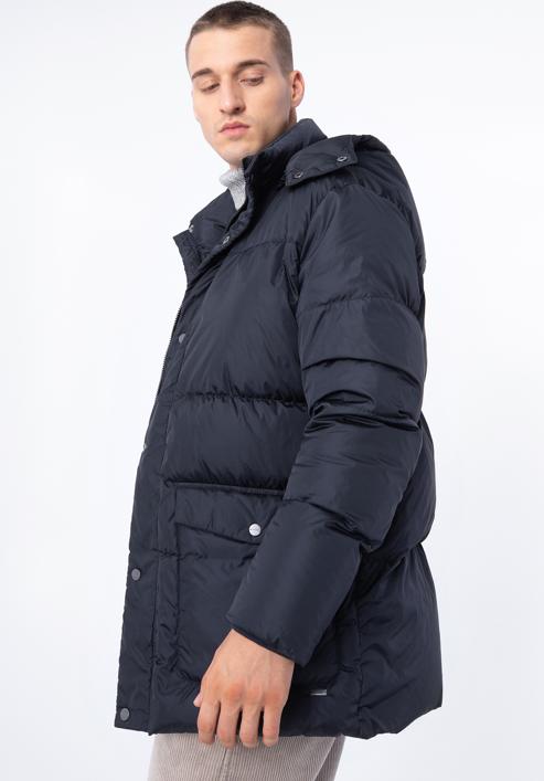 Jachetă de puf matlasată pentru bărbați, cu glugă, bleumarin, 97-9D-451-1-3XL, Fotografie 5