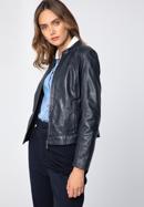 Jachetă din piele clasică pentru femei, bleumarin, 97-09-804-Z-L, Fotografie 5