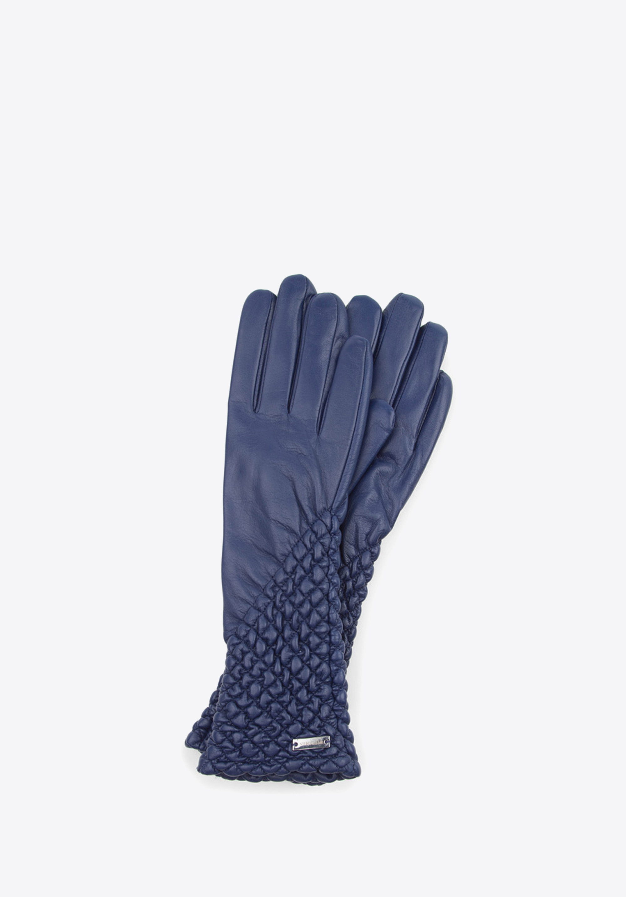 Mănuși de damă din piele șifonată, bleumarin, 39-6L-214-1-V, Fotografie 1