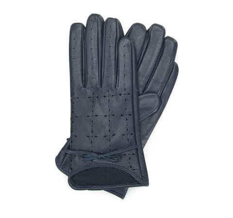 Mănuși de damă din piele perforată, bleumarin, 45-6-519-A-M, Fotografie 1