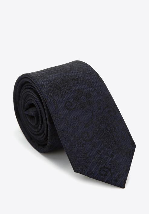 Cravată din mătase cu model, bleumarin - negru, 97-7K-001-X2, Fotografie 1