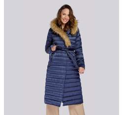 Palton de puf de damă cu blană artificială asimetrică, bleumarin, 93-9D-408-N-S, Fotografie 1
