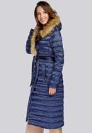 Palton de puf de damă cu blană artificială asimetrică, bleumarin, 93-9D-408-N-XS, Fotografie 3