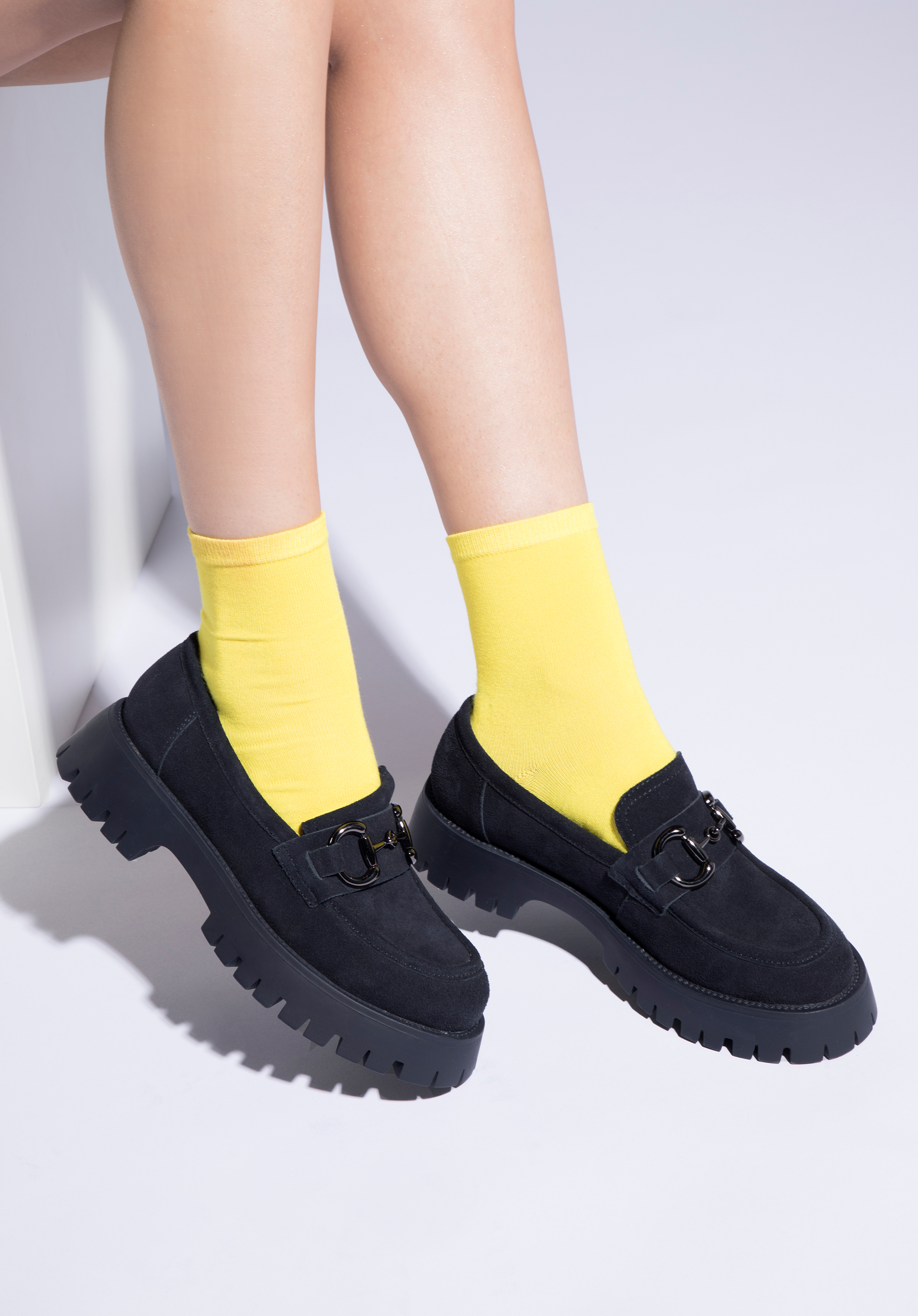 Mocasini de damă din piele de căprioară cu cataramă cu platformă, bleumarin, 96-D-954-N-40, Fotografie 1
