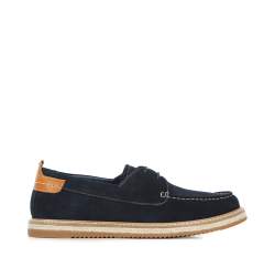 Pantofi din piele de căprioară pentru bărbați cu o talpă de coardă, bleumarin, 96-M-516-N-45, Fotografie 1