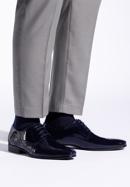Pantofi bărbați Derby clasic pentru din piele lăcuită, bleumarin, 96-M-502-N-45, Fotografie 15