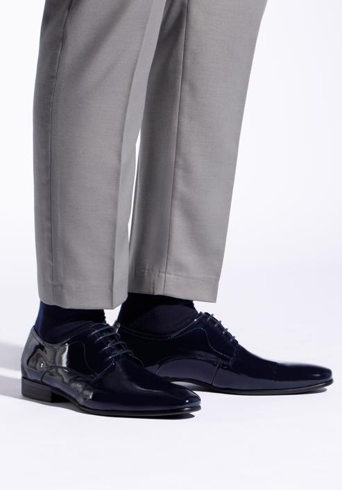 Pantofi bărbați Derby clasic pentru din piele lăcuită, bleumarin, 96-M-502-3-45, Fotografie 15