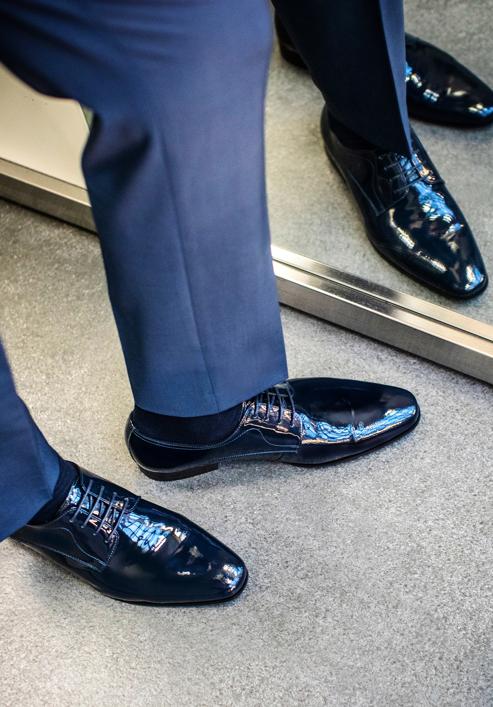 Pantofi bărbați Derby clasic pentru din piele lăcuită, bleumarin, 96-M-502-N-45, Fotografie 16