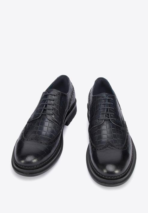 Pantofi bărbați din piele croco, bleumarin, 95-M-504-3-43, Fotografie 2