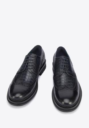 Pantofi bărbați din piele croco, bleumarin, 95-M-504-N-45, Fotografie 1