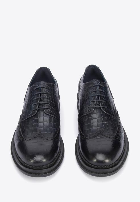 Pantofi bărbați din piele croco, bleumarin, 95-M-504-N-44, Fotografie 3