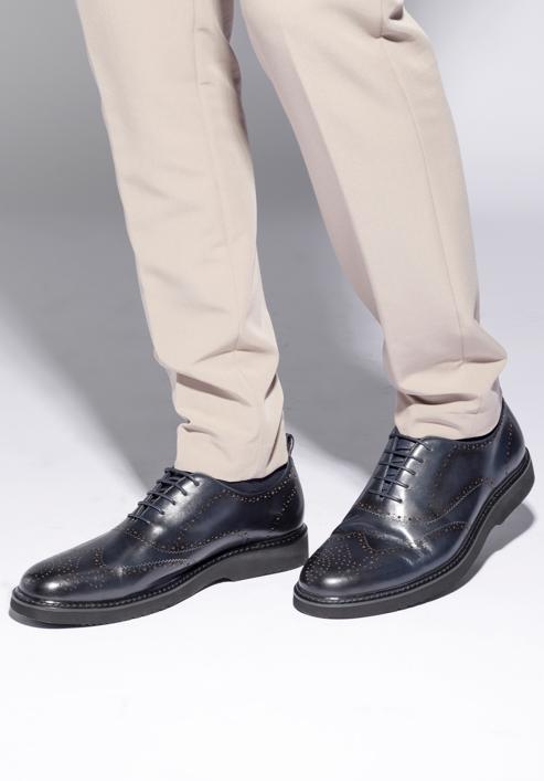 Pantofi bărbați Oxford din piele cu găuri pe talpă ușoară, bleumarin, 95-M-507-1-40, Fotografie 15