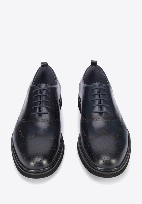 Pantofi bărbați Oxford din piele cu găuri pe talpă ușoară, bleumarin, 95-M-507-N-40, Fotografie 3