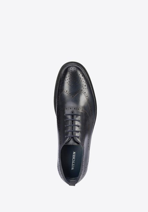 Pantofi bărbați Oxford din piele cu găuri pe talpă ușoară, bleumarin, 95-M-507-N-43, Fotografie 5