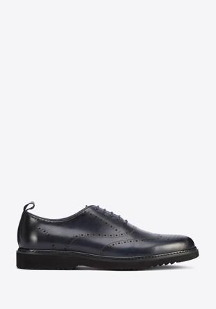 Pantofi bărbați Oxford din piele cu găuri pe talpă ușoară, bleumarin, 95-M-507-N-41, Fotografie 1