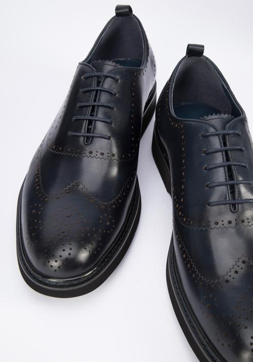 Pantofi bărbați Oxford din piele cu găuri pe talpă ușoară, bleumarin, 95-M-507-N-42, Fotografie 7