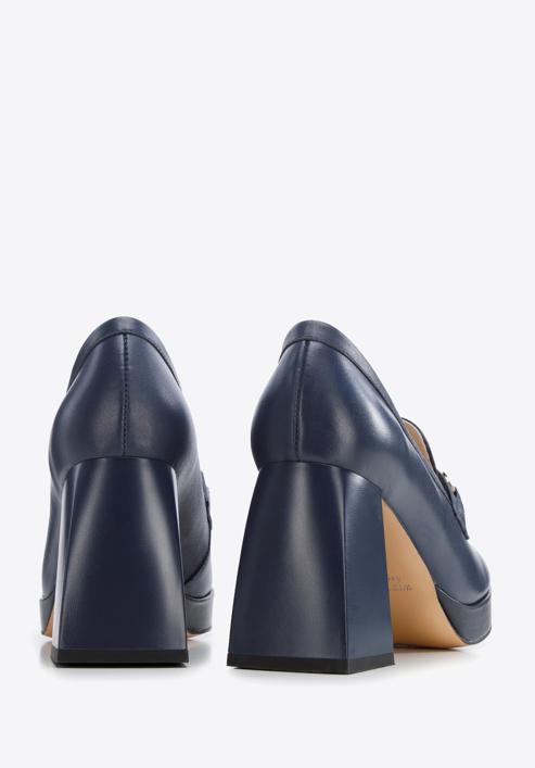 Pantofi cu platformă din piele cu cataramă, bleumarin, 96-D-508-3-39, Fotografie 5